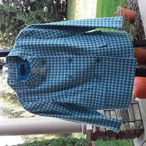 NWT Talbots Womens Houndstooth Blazer Jacket size 8 Turquoise Blue and White